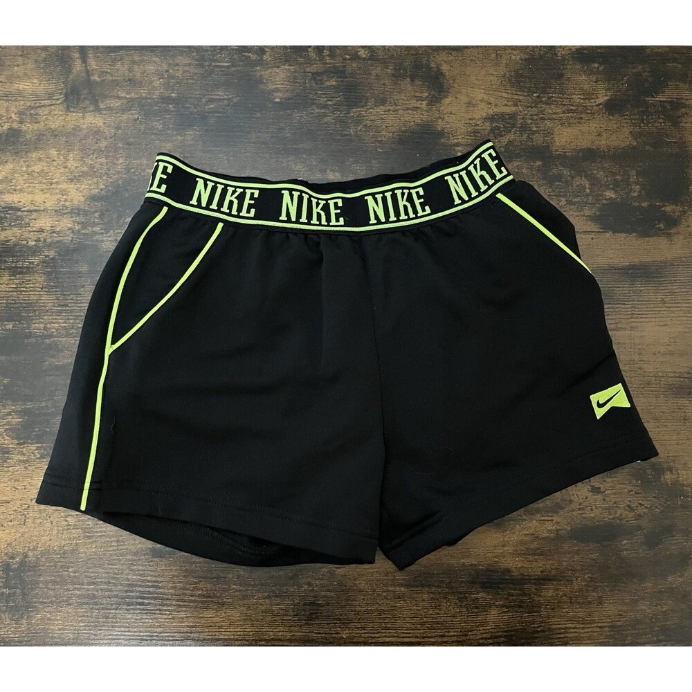 Nike Girls Youth Training Sweat Shorts Size L (12/13 Yr) Black & Neon Green